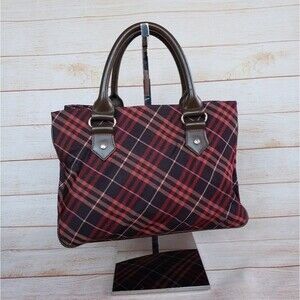Burberry Blue Label Checkered Nylon and Leather Satchel Handbag